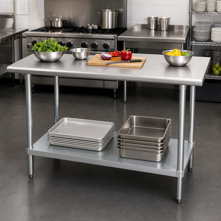 Product image #3 for Advance Tabco Special Value Series 84-Inch x 30-Inch Flat Top Stainless Steel Work Table with Adjustable Undershelf