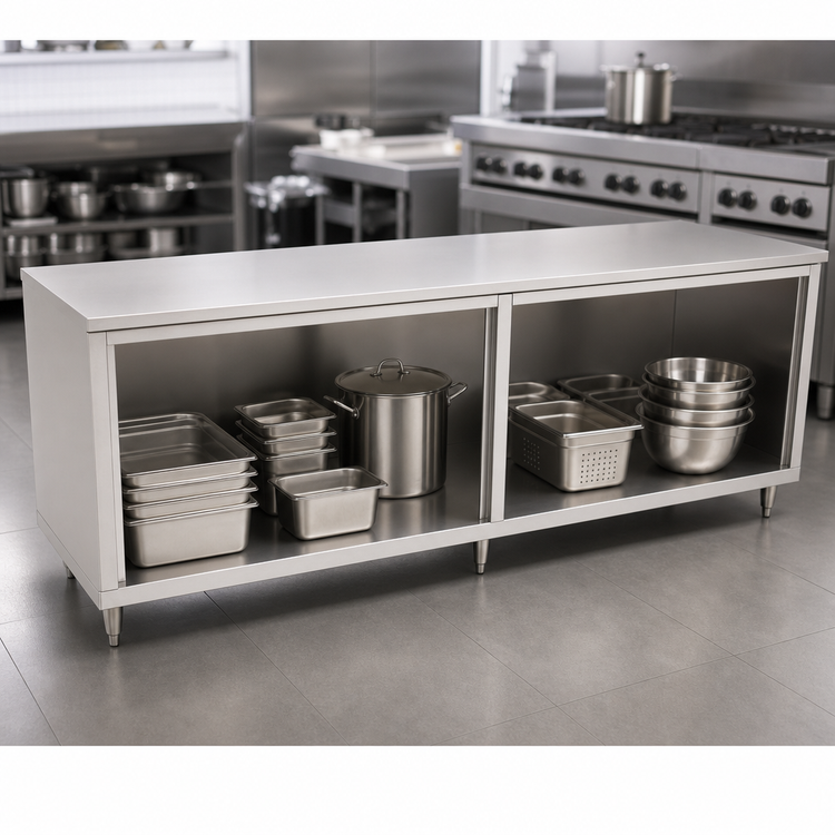 Product image #3 for John Boos 120-Inch x 36-Inch Stainless Steel Modular Base Work Table with Open Front Cabinet Base