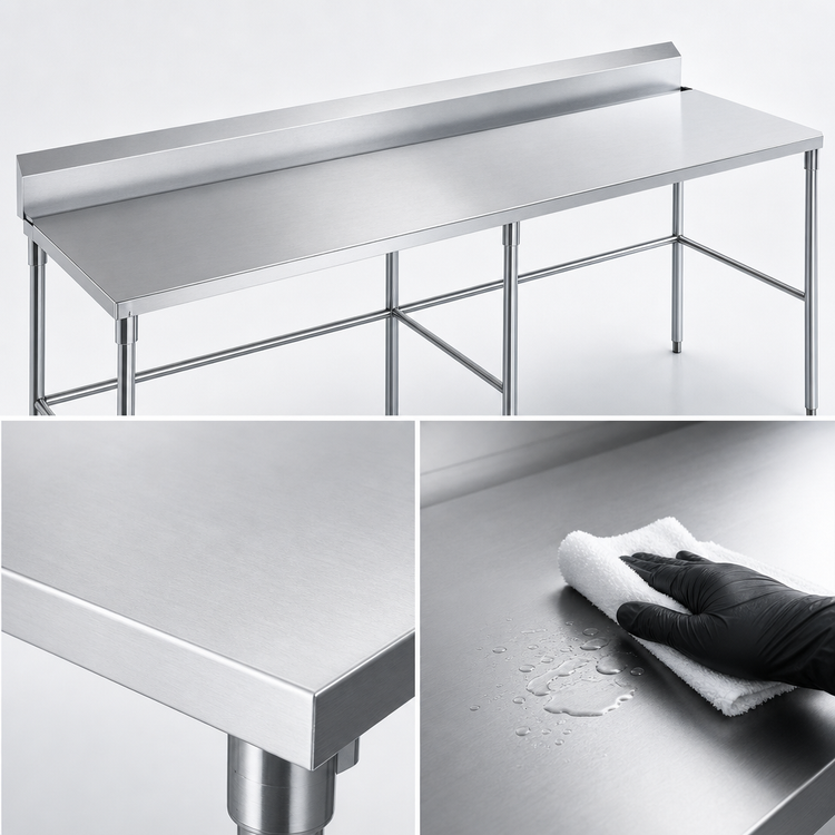 Product image #3 for Sapphire 120 in. x 30 in. 18-Gauge 430 Stainless Steel Work Table with 5 in. Backsplash, Open Base