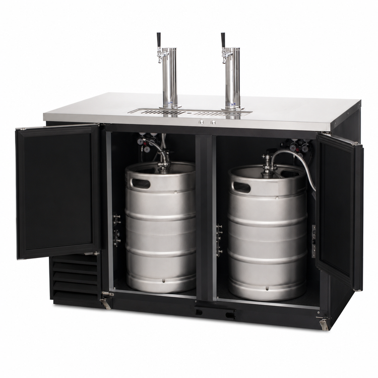 Product image #3 for Everest Refrigeration EBD2 Two-Section Direct Draw Beer Dispenser with Flat Top, 20.0 Cu. Ft., Holds 2 Half-Barrel Kegs