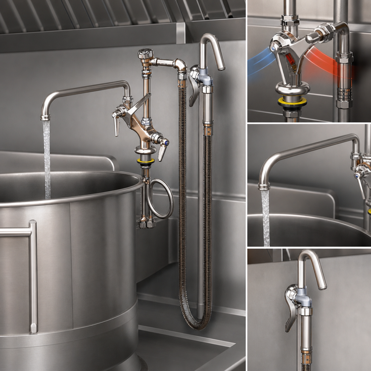 Product image #3 for Deck-Mount Single-Hole Mixing Pot and Kettle Filler Faucet with 12-Inch VB Swing Nozzle and 60-Inch Hose