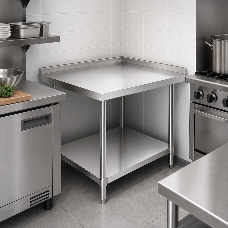Product image #3 for Steel Works Stainless 30-Inch x 30-Inch Corner Stainless Steel Work Table with Undershelf, 34-Inch High