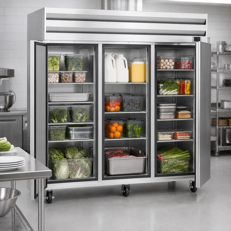Product image #4 for Howard-McCray SR Series Three-Section Reach-In Refrigerator, 75 Cu. Ft., Self-Contained, Stainless Steel