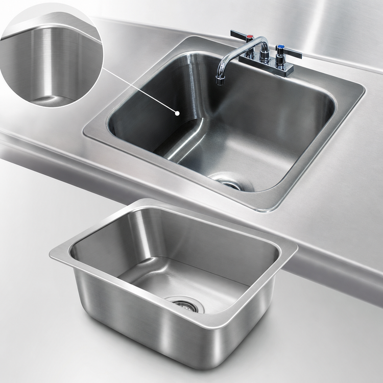 Product image #3 for Advance Tabco 1-Compartment Drop-In Sink with Faucet and Basket Drain, 20 x 16 x 12 Inch Deep Drawn Bowl, 304 Stainless Steel