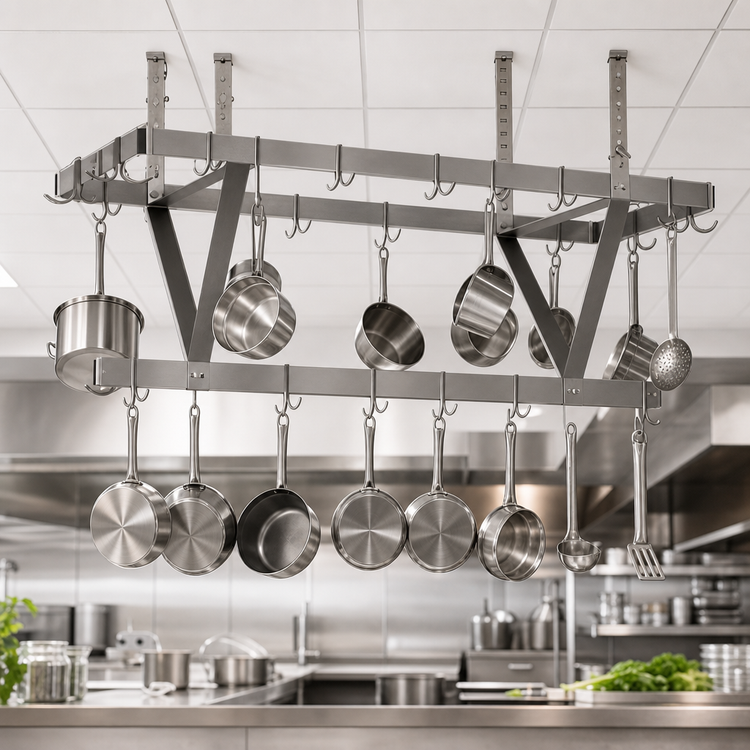 Product image #3 for Eagle Group CM144PR Ceiling-Mounted Triple-Bar Stainless Steel Pot Rack, 136 Inches Wide