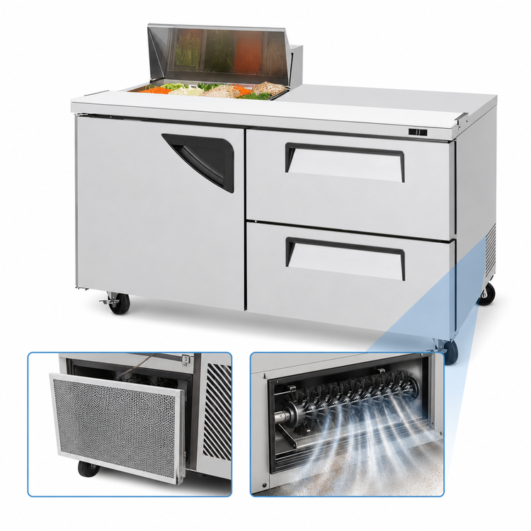 Product image #3 for Turbo Air Super Deluxe 2-Section Refrigerated Sandwich/Salad Prep Table with 8-Pan Opening, 2 Drawers and 1 Door