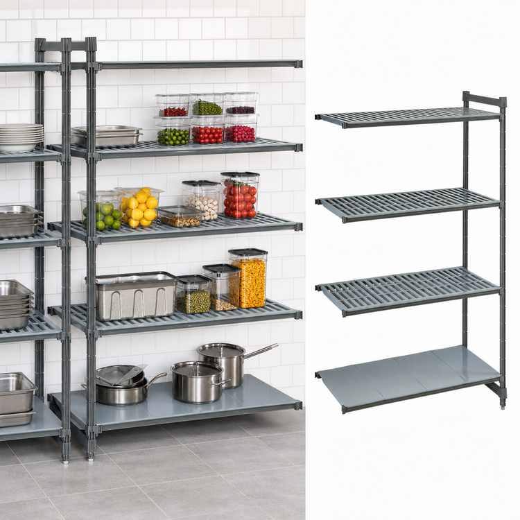 Product image #3 for Cambro Camshelving Basics Plus 4-Tier Add-On Polymer Shelving Unit, 18 x 36 x 72 Inches, Vented and Solid, Brushed Graphite