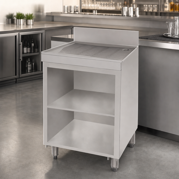 Product image #3 for Advance Tabco Underbar Basics 48-Inch Stainless Steel Drainboard with Open Cabinet Base and Mid-Shelf
