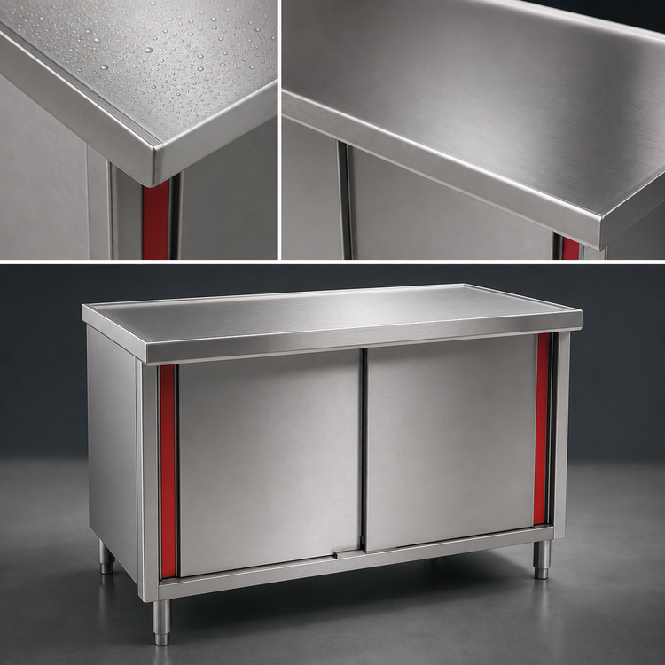 Product image #3 for Eagle Spec-Master Marine Counter Edge Flat Top Stainless Steel Work Table with Cabinet Base and Sliding Doors, 72 x 24 Inches