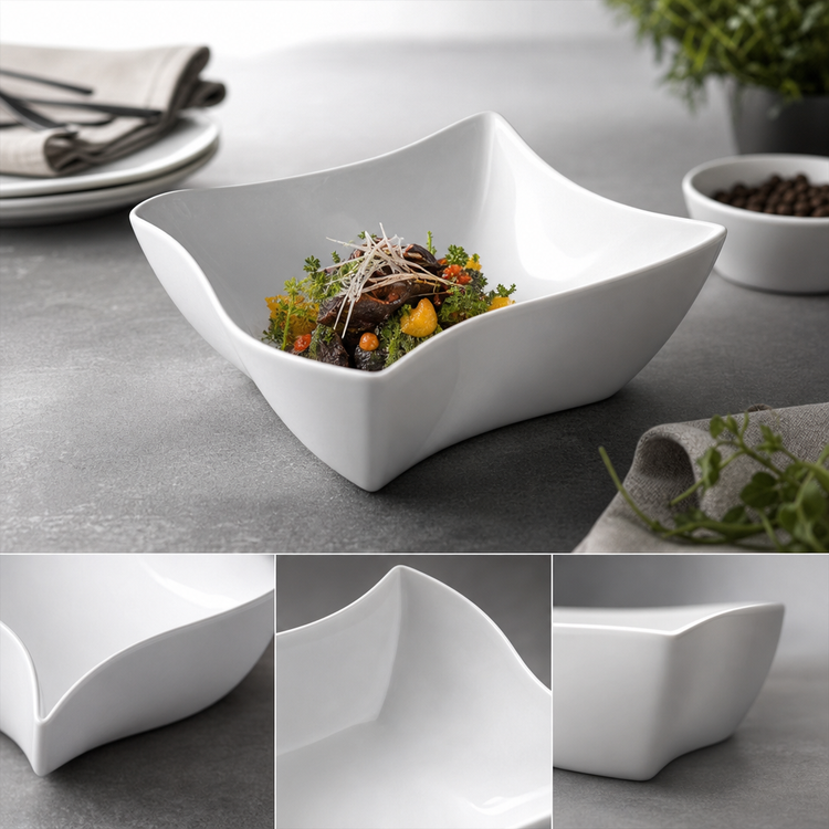 Product image #3 for American Metalcraft Squavy 87 oz. White Porcelain Free-Form Dinner Bowl
