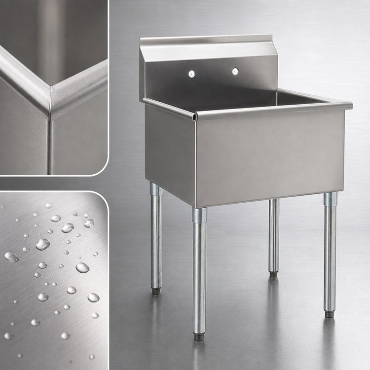 Product image #3 for Eagle Group One-Compartment 304 Stainless Steel Utility Sink with 24 x 24 Inch Bowl and Galvanized Legs