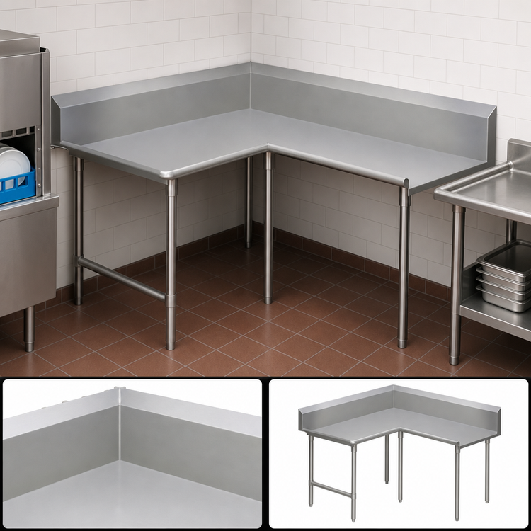 Product image #3 for John Boos Pro-Bowl L-Shaped Corner Clean Dishtable, 60" Machine-to-Corner x 120" Corner-to-End, Right-to-Left, Stainless Steel