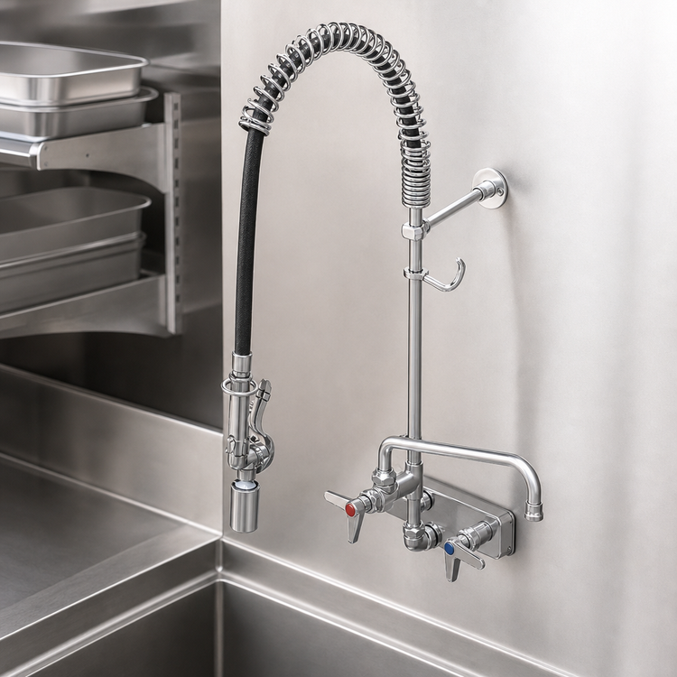 Product image #3 for T&S Brass EasyInstall Workboard Pre-Rinse Add-On Faucet with 12-Inch Swing Nozzle, 8-Inch Adjustable Centers, Wall Mount