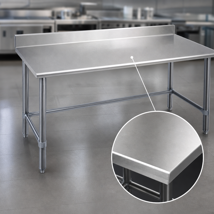 Product image #3 for Spec-Master 72 Inch x 36 Inch Stainless Steel Work Table with 4-1/2 Inch Backsplash and Tubular Base