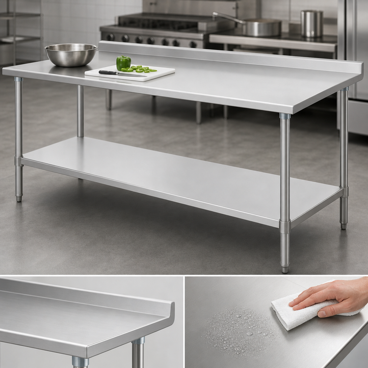Product image #3 for Eagle Group Budget Series 120"W x 36"D 430 Stainless Steel Work Table with Rear Upturn and Adjustable Undershelf