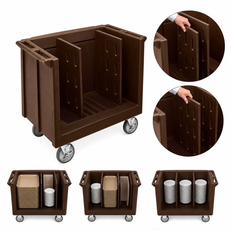 Product image #4 for Cambro Adjustable Tray and Dish Cart with Vinyl Cover, Dark Brown, 500 lb Capacity