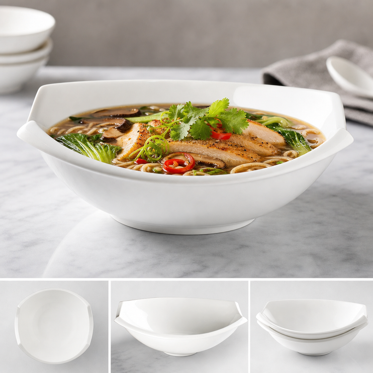 Product image #4 for Winco Ardesia Bergomi 20 oz Oval Porcelain Asian Soup Bowl, 13 Inch, Creamy White