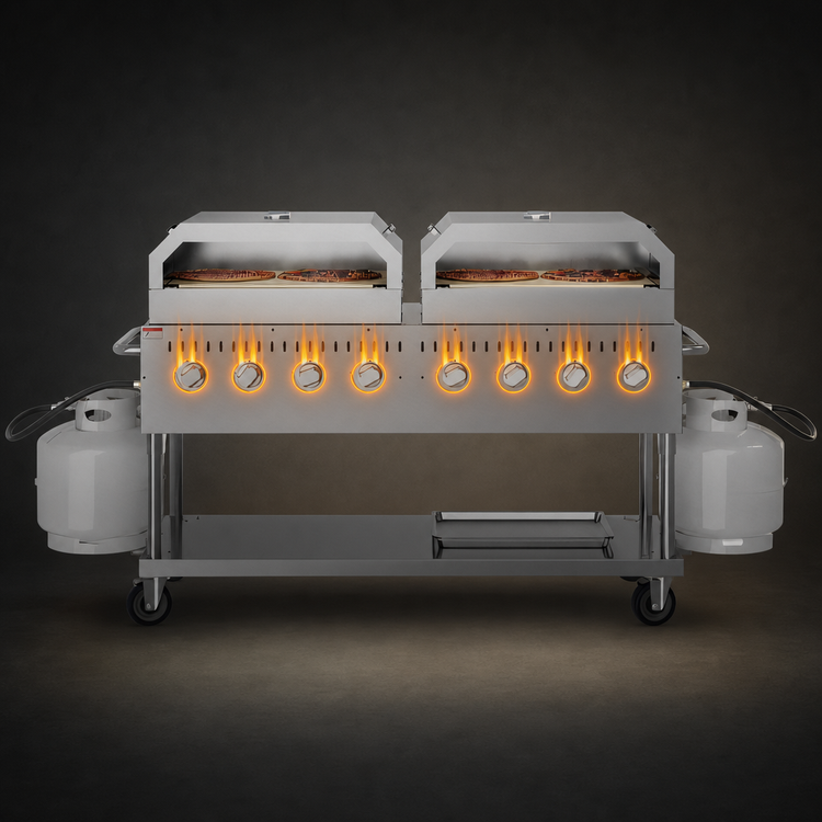 Product image #3 for KoolMore Commercial Outdoor Mobile Charbroiler Grill with Dual 30-Inch Pizza Ovens and 8 Burners