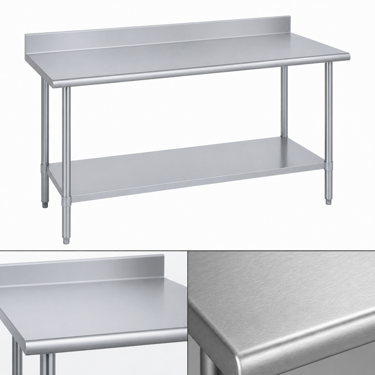 Product image #3 for Duke 60-Inch x 36-Inch 16-Gauge 400 Series Stainless Steel Work Table with 5-Inch Riser and Stainless Steel Undershelf