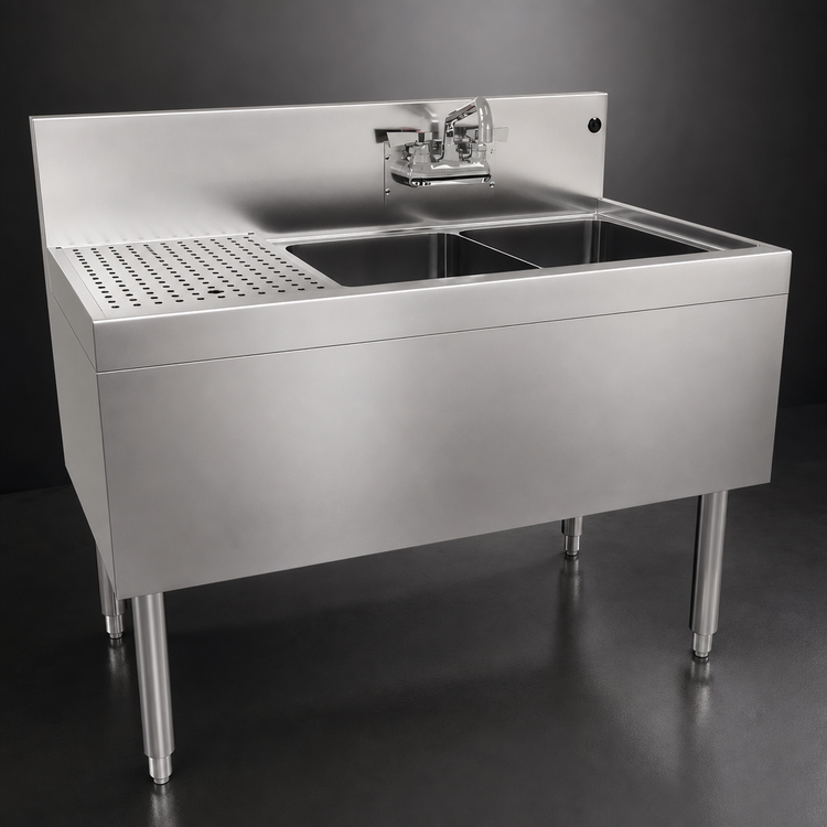 Product image #3 for Glastender Two-Compartment Stainless Steel Underbar Sink Unit with Left Drainboard, 36 x 19 Inches