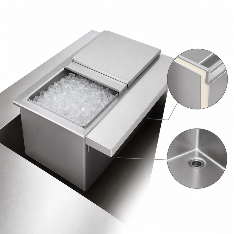 Product image #4 for John Boos Drop-In Insulated Stainless Steel Ice Bin with Sliding Lid and Drain, 12 x 18 x 12 Inches, Without Cold Plate