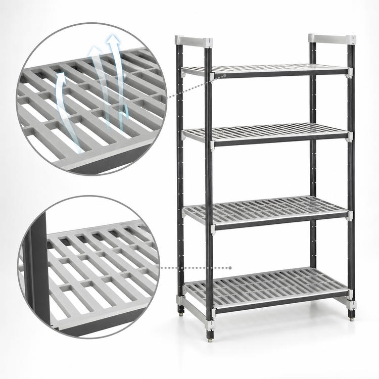 Product image #3 for Cambro Camshelving Elements XTRA 4-Shelf Vented Stationary Starter Unit, 21 x 48 x 64 Inches, Speckled Gray
