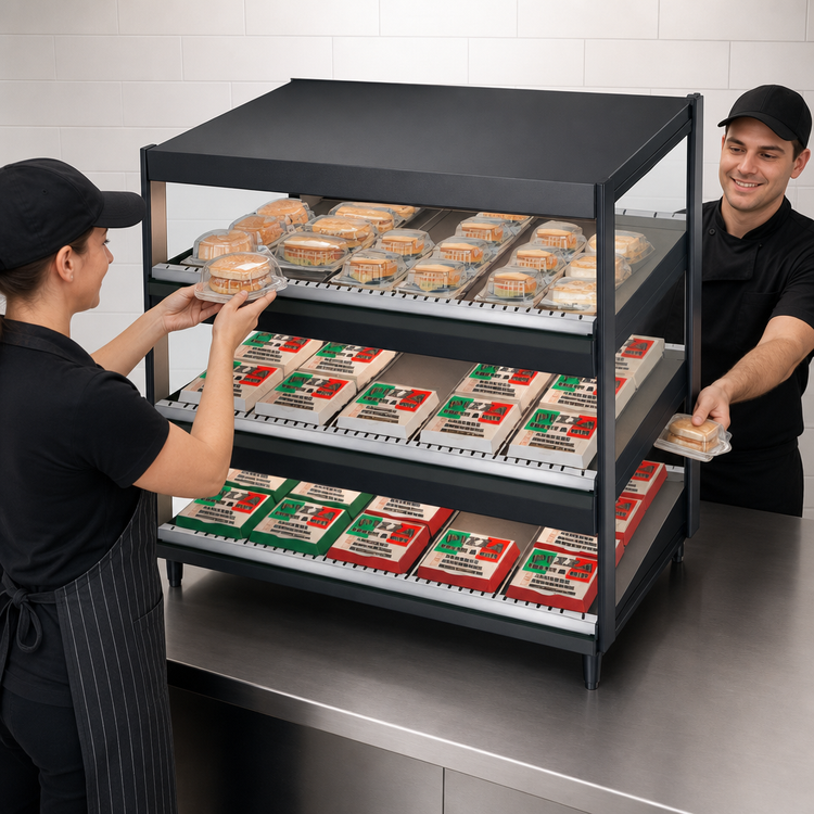 Product image #3 for Hatco Glo-Ray 36-Inch Countertop Pass-Through Merchandising Warmer with 3-Tier Slanted Shelves
