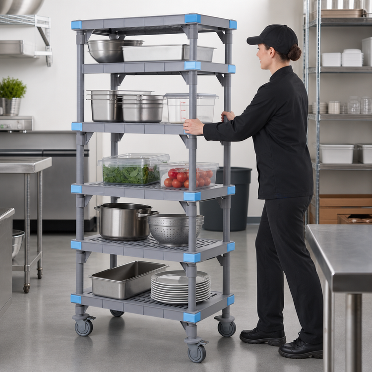Product image #3 for Quantum Millenia Mobile Polymer Shelving Starter Unit with 5 Shelves, 30W x 21D x 62H, Gray