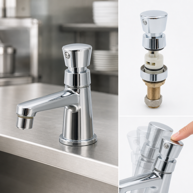 Product image #3 for T&S Brass B-0712 Single Hole Deck Mount Basin Faucet with Push Button Metering, 2.2 GPM
