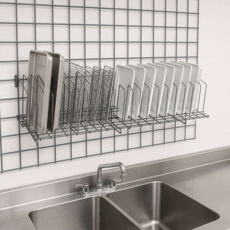 Product image #3 for Metro SmartWall 36-Inch Nominal Grid-Mounted Tray Drying Rack, Metroseal Gray Epoxy-Coated Finish with Microban