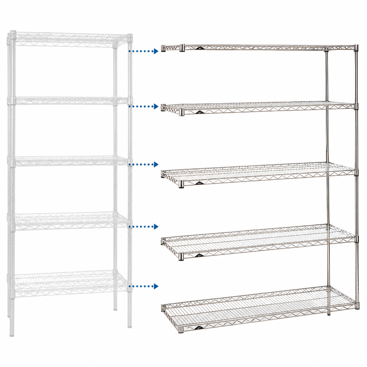 Product image #3 for Metro Super Erecta Add-On Wire Shelving Unit, 60"W x 24"D x 74"H, 5 Shelves