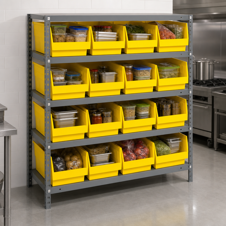 Product image #3 for Quantum Heavy-Duty 36 Inch Wide 5-Shelf Wire Shelving Unit with 16 Storage Bins