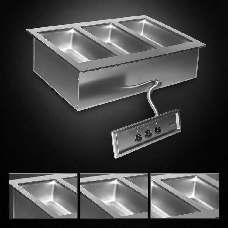 Product image #3 for Eagle Group SGDI-3-240T-D 3-Pan Drop-In Electric Hot Food Well Unit, Wet/Dry, With Drain, 240V