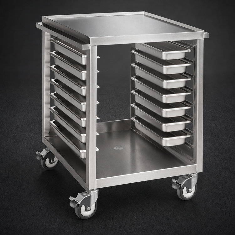 Product image #3 for FWE 21-1/2 Inch Wide Mobile Stainless Steel Equipment Stand with 15 Universal Slides and Undershelf