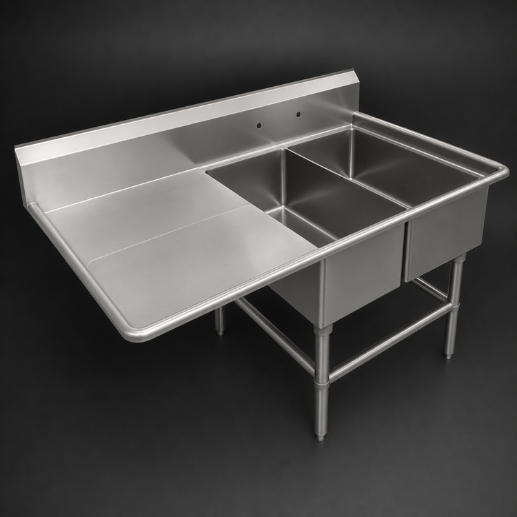 Product image #3 for John Boos Pro-Bowl 2-Compartment Platter Sink with 30" Left Drainboard, 62-3/16"W x 36-1/2"D x 43"H