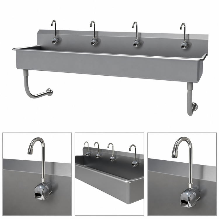 Product image #3 for Advance Tabco FS-WM-80EF Wall-Mounted Multiwash Hand Sink with 4 Electronic Faucets, 80 Inch