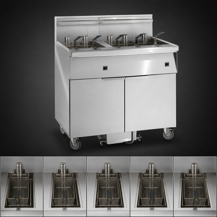 Product image #3 for Imperial Electric 5-Fryer 75 lb. Floor Model with Built-In Space Saver Filter System