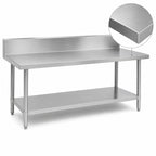 Thumbnail image #3 for Duke Manufacturing 314-24108-10R 108-Inch Stainless Steel Underbar Work Table with 10-Inch Marine-Edge Riser and Galvanized Undershelf