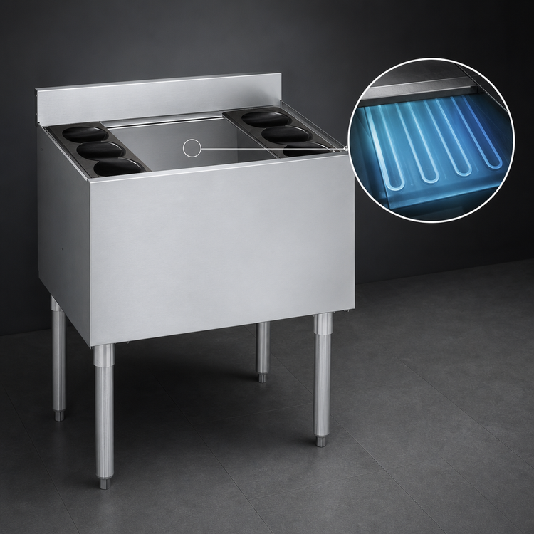 Product image #3 for Krowne Silver Series 30 Inch Insulated Bar Ice Bin with 7-Circuit Cold Plate and Full Sliding Cover