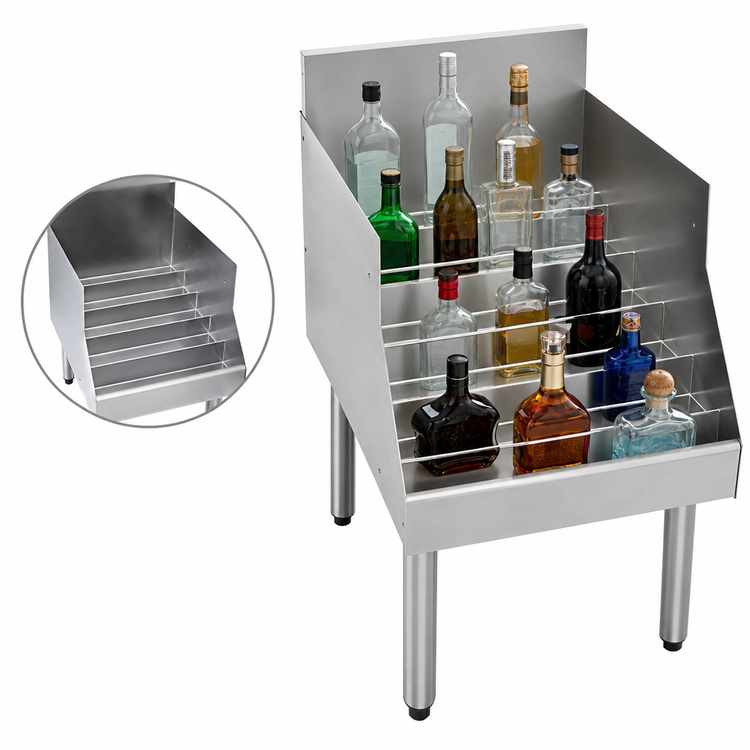 Product image #3 for CHOICE Freestanding 5-Step Underbar Liquor Steps with Bottle Retaining Rails, 12 x 24 Inches, Stainless Steel