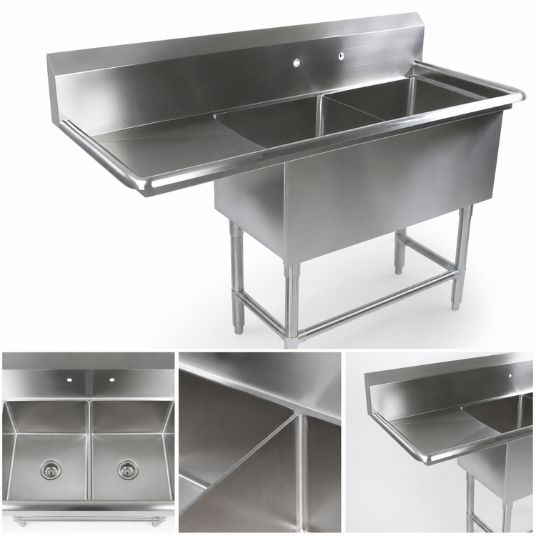 Product image #3 for John Boos Pro-Bowl 2-Compartment Stainless Steel Sink with Left Drainboard and 10-Inch Backsplash