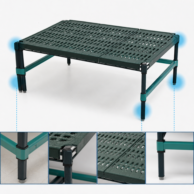 Product image #3 for QuadPLUS Stationary Dunnage Rack with 3-Sided Frame and Louvered Polypropylene Mat, 30 x 24 x 14 Inches, 1000 lb Capacity
