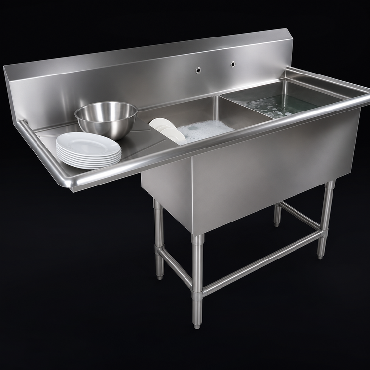 Product image #3 for John Boos Pro-Bowl 2-Compartment Stainless Steel Sink with 24-Inch Left Drainboard, 60-3/16"W x 25-1/2"D x 44-1/16"H