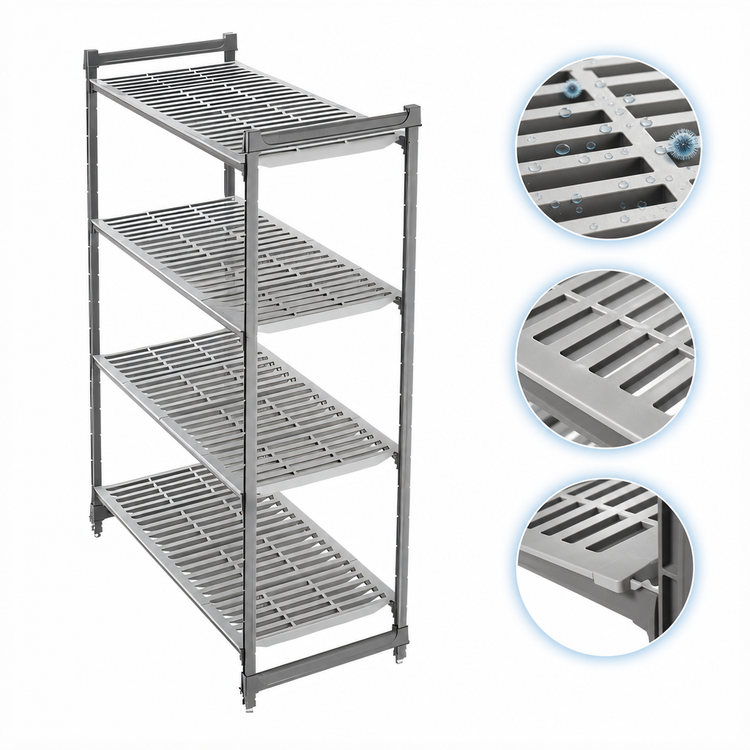Product image #3 for Cambro Camshelving Basics Plus 4-Tier Stationary Starter Polymer Shelving Unit with Vented Shelves, 21 x 42 x 64 Inches, Brushed Graphite