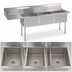 Thumbnail image #3 for BK Resources 3 Compartment Stainless Steel Sink with Left Drainboard, 16 x 20 x 12 Inch Bowls