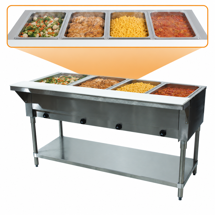 Product image #3 for Advance Tabco Triumph Supreme 4-Well Natural Gas Hot Food Table with Undershelf and Cutting Board