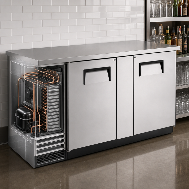 Product image #3 for True TBB-3-S-HC Two-Section Solid Swing Door Back Bar Cooler, 69-1/8 Inch, Left-Side Self-Contained Refrigeration