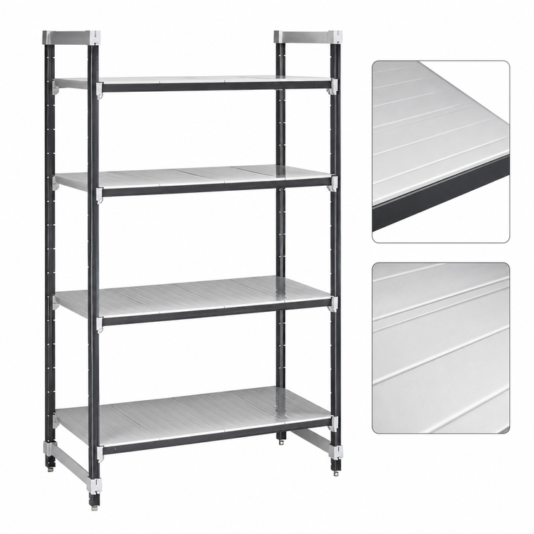 Product image #3 for Cambro Camshelving Elements XTRA 4-Tier Solid Stationary Starter Polymer Shelving Unit, 21 x 36 x 72 Inches