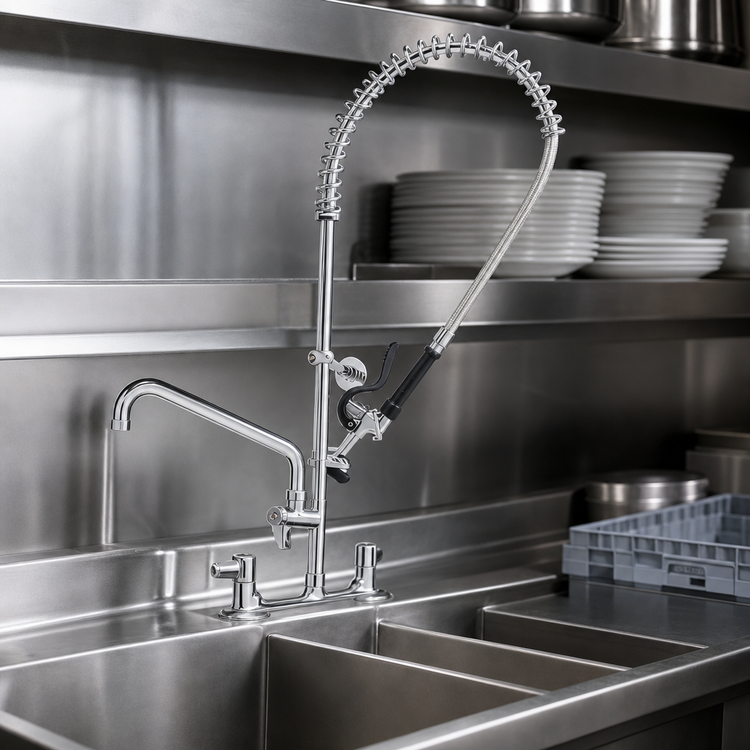 Product image #3 for Steel Works Stainless Heavy Duty 12-Inch Pre-Rinse Add-On Faucet, 8-Inch Centers, Double Joint Nozzle