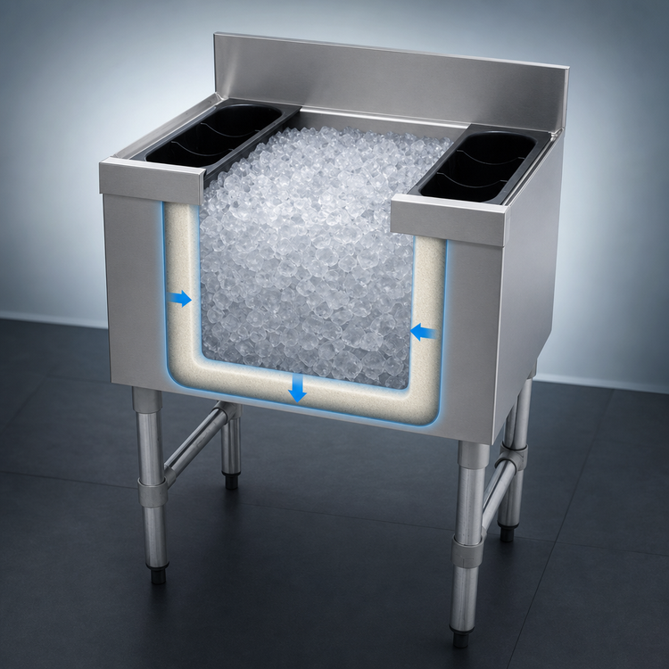 Product image #3 for Advance Tabco Underbar Basics 30-Inch Stainless Steel Cocktail Unit with 16-Inch Deep Ice Bin
